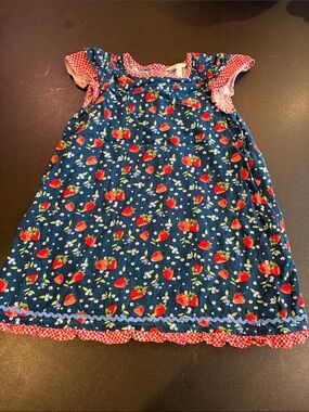 Matilda Jane Girls Navy Strawberry Print Dress with Red Trim size 8